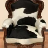 Casa Padrino Luxus Barock Sessel King mit echtem Kuhfell in Schwarz-Weiß und braunem Massivholz 85 x 85 x H. 120 cm