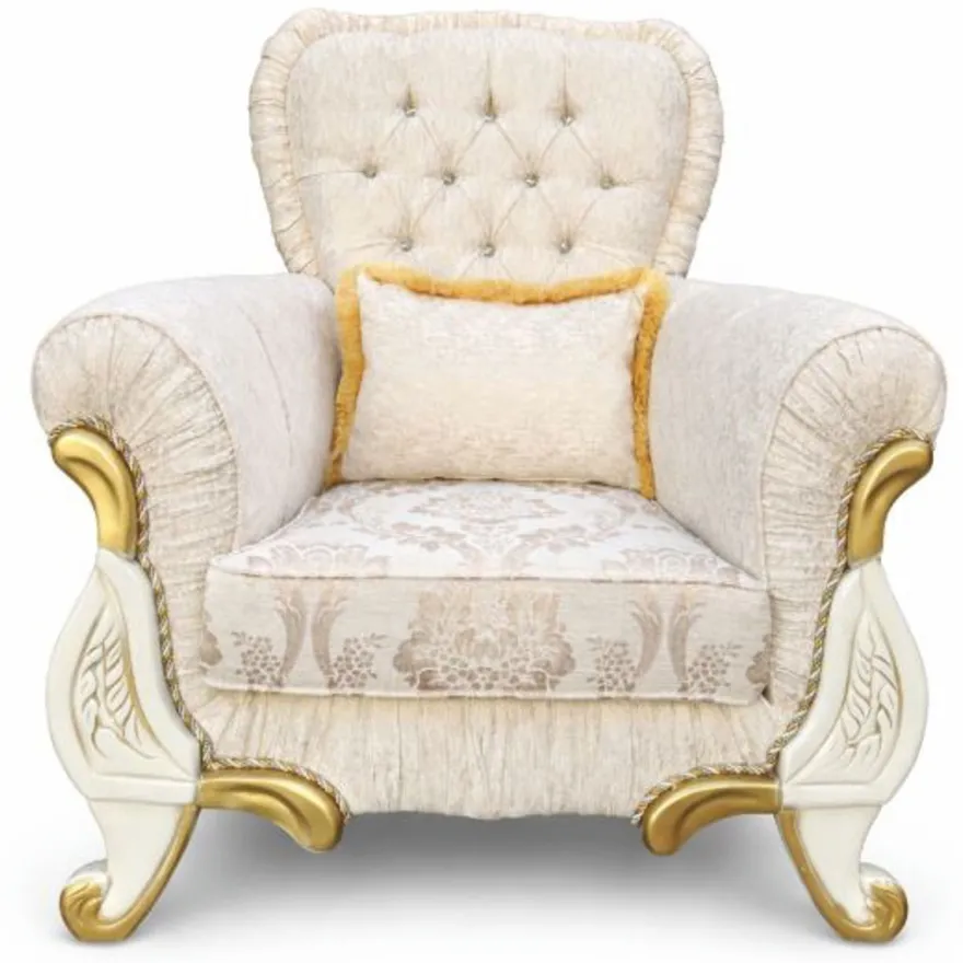 Casa Padrino Luxus Barock Sessel Creme / Gold - Prunkvolle Barock Möbel