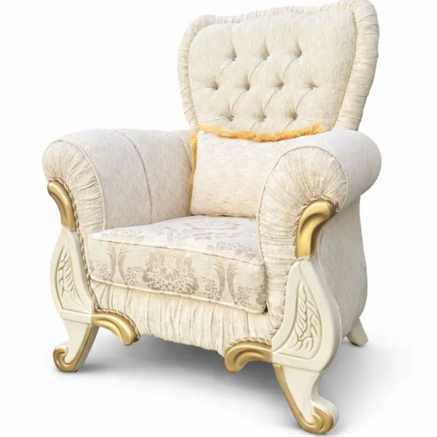 Casa Padrino Luxus Barock Sessel Creme / Gold - Prunkvolle Barock Möbel