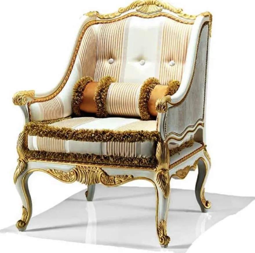 Casa Padrino Luxus Barock Sessel Elfenbein / Gold - Made in Italy