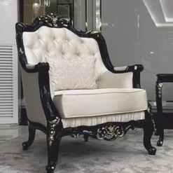 Casa Padrino Luxus Barock Sessel Creme / Schwarz / Gold H. 105 cm - Barock Möbel