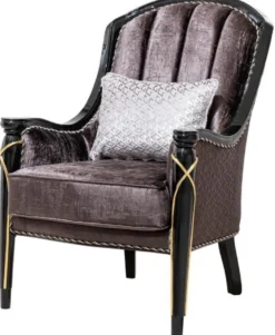 Casa Padrino Luxus Barock Sessel Lila / Schwarz / Gold H. 112 cm
