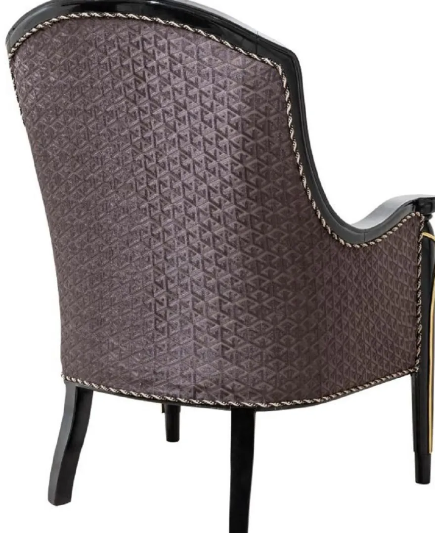 Casa Padrino Luxus Barock Sessel Lila / Schwarz / Gold H. 112 cm