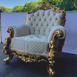 Casa Padrino Luxus Barock Sessel Weiß / Braun / Gold H. 120 cm - Barock Möbel