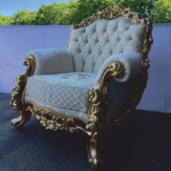 Casa Padrino Luxus Barock Sessel Weiß / Braun / Gold H. 120 cm - Barock Möbel