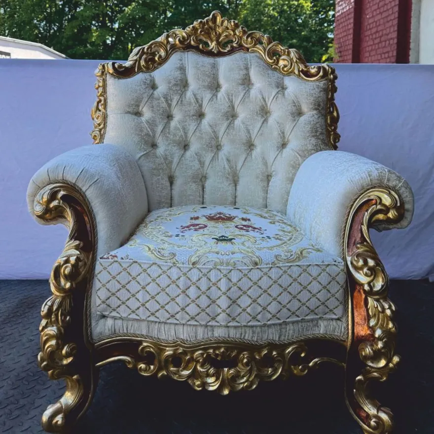 Casa Padrino Luxus Barock Sessel Weiß / Braun / Gold H. 120 cm - Barock Möbel