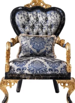 Casa Padrino Luxus Barock Sessel Blau / Schwarz / Gold - Prunkvoller Wohnzimmer Sessel - Barockstil Wohnzimmer Möbel - Luxus Möbel im Barockstil - Barock Einrichtung - Wohnzimmer Einrichtung