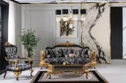 Casa Padrino Luxus Barock Sessel Blau / Schwarz / Gold - Prunkvoller Wohnzimmer Sessel - Barockstil Wohnzimmer Möbel - Luxus Möbel im Barockstil - Barock Einrichtung - Wohnzimmer Einrichtung