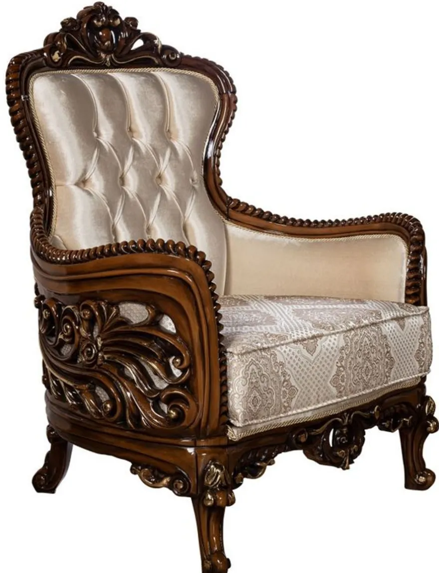 Casa Padrino Luxus Barock Sessel Beige / Braun / Gold - Prunkvoller Wohnzimmer Sessel mit elegantem Muster - Barock Wohnzimmer Möbel