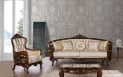 Casa Padrino Luxus Barock Sessel Beige / Braun / Gold - Prunkvoller Wohnzimmer Sessel mit elegantem Muster - Barock Wohnzimmer Möbel