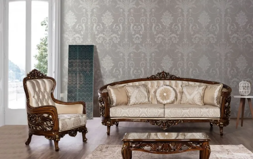 Casa Padrino Luxus Barock Sessel Beige / Braun / Gold - Prunkvoller Wohnzimmer Sessel mit elegantem Muster - Barock Wohnzimmer Möbel