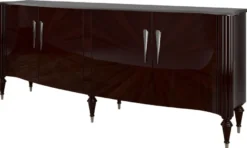 Casa Padrino Luxus Barock Sideboard Dunkelbraun Hochglanz / Silber 225 x 55 x H. 97 cm - Edler Wohnzimmer Schrank mit 4 Türen - Barock Möbel