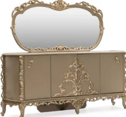 Casa Padrino Luxus Barock Sideboard mit Spiegel Grau / Gold - Luxus Möbel Möbel im Barockstil - Barock Möbel - Barock Einrichtung - Edel & Prunkvoll