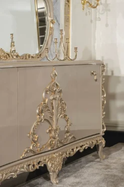 Casa Padrino Luxus Barock Sideboard mit Spiegel Grau / Gold - Luxus Möbel Möbel im Barockstil - Barock Möbel - Barock Einrichtung - Edel & Prunkvoll