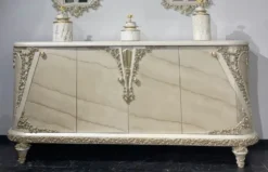 Casa Padrino Luxus Barock Sideboard Beige / Grau / Gold - Barockstil Massivholz Schrank mit 4 Türen - Luxus Möbel im Barockstil - Barock Möbel - Edel & Prunkvoll