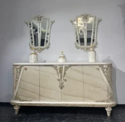 Casa Padrino Luxus Barock Sideboard Beige / Grau / Gold - Barockstil Massivholz Schrank mit 4 Türen - Luxus Möbel im Barockstil - Barock Möbel - Edel & Prunkvoll