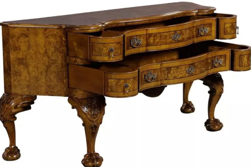 Casa Padrino Luxus Barock Sideboard Braun / Hellbraun - Prunkvoller Massivholz Schrank mit 6 Schubladen - Luxus Möbel im Barockstil - Barock Möbel - Edel & Prunkvoll