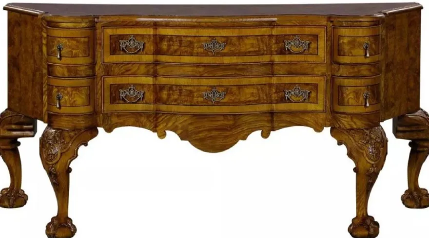 Casa Padrino Luxus Barock Sideboard Braun / Hellbraun - Prunkvoller Massivholz Schrank mit 6 Schubladen - Luxus Möbel im Barockstil - Barock Möbel - Edel & Prunkvoll