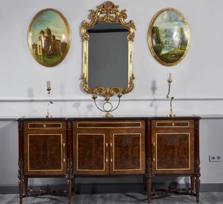 Casa Padrino Luxus Barock Sideboard Dunkelbraun / Braun - Prunkvoller Massivholz Schrank mit 4 Türen und 3 Schubladen - Luxus Möbel im Barockstil - Barock Möbel - Edel & Prunkvoll