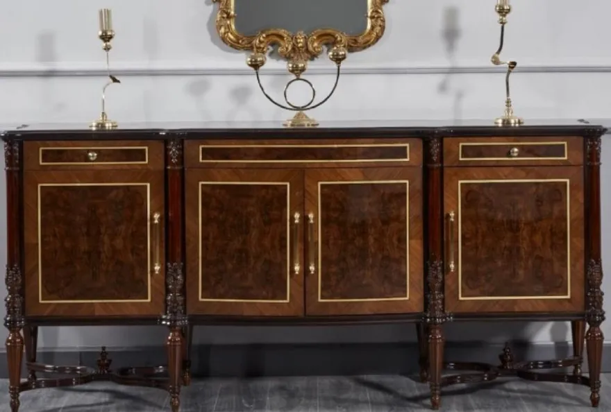 Casa Padrino Luxus Barock Sideboard Dunkelbraun / Braun - Prunkvoller Massivholz Schrank mit 4 Türen und 3 Schubladen - Luxus Möbel im Barockstil - Barock Möbel - Edel & Prunkvoll