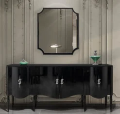 Casa Padrino Luxus Barock Sideboard mit Wandspiegel Schwarz / Silber - Barock Möbel