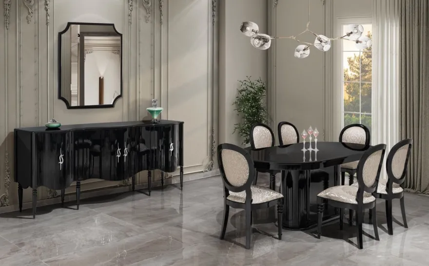 Casa Padrino Luxus Barock Sideboard mit Wandspiegel Schwarz / Silber - Barock Möbel