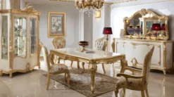 Casa Padrino Luxus Barock Sideboard mit Wandspiegel Weiß / Beige / Gold