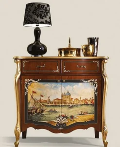 Casa Padrino Luxus Barock Sideboard Dunkelbraun / Mehrfarbig / Gold - Prunkvoller Massivholz Schrank - Barock Wohnzimmer & Hotel Möbel - Luxus Qualität - Made in Italy