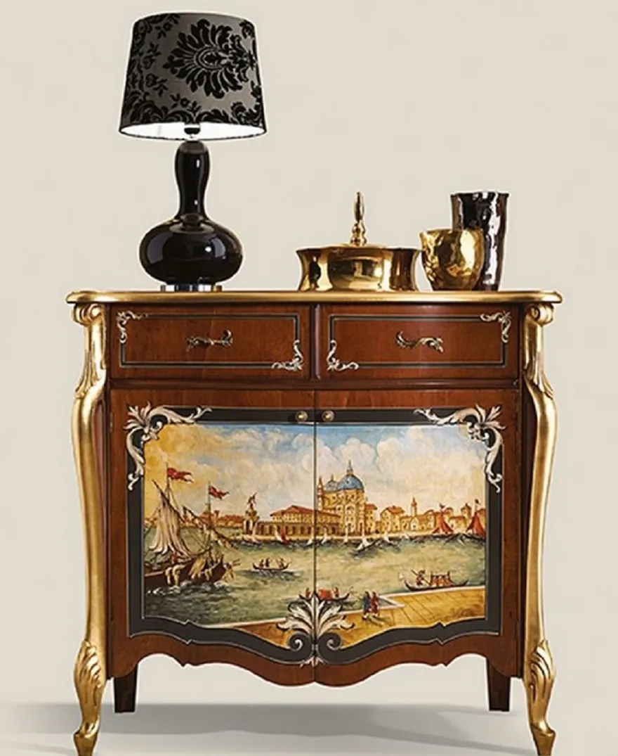 Casa Padrino Luxus Barock Sideboard Dunkelbraun / Mehrfarbig / Gold - Prunkvoller Massivholz Schrank - Barock Wohnzimmer & Hotel Möbel - Luxus Qualität - Made in Italy