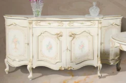 Casa Padrino Luxus Barock Sideboard Weiß / Cremefarben / Mehrfarbig / Gold - Edler Massivholz Schrank mit 4 Türen - Barock Möbel - Luxus Qualität - Made in Italy