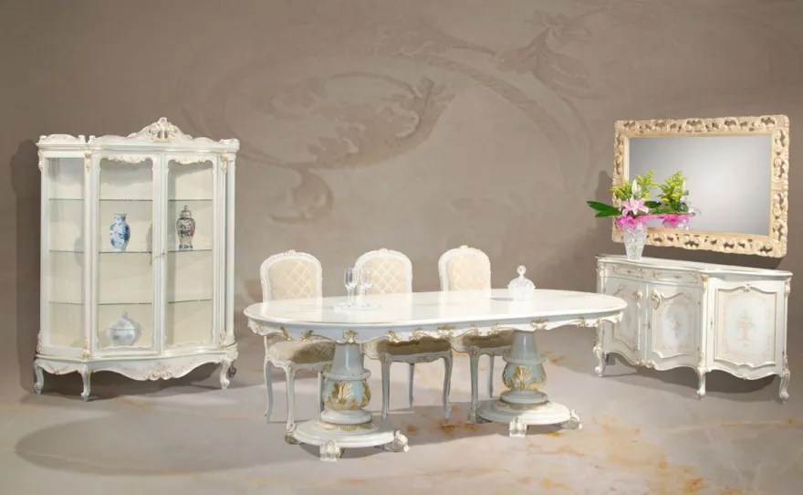 Casa Padrino Luxus Barock Sideboard Weiß / Cremefarben / Mehrfarbig / Gold - Edler Massivholz Schrank mit 4 Türen - Barock Möbel - Luxus Qualität - Made in Italy