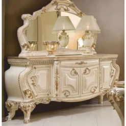 Casa Padrino Luxus Barock Sideboard mit Spiegel Creme / Gold - Barockstil Möbel