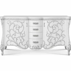 Casa Padrino Luxus Barock Sideboard Weiß / Silber 227 cm - Barock Möbel - Made in Italy