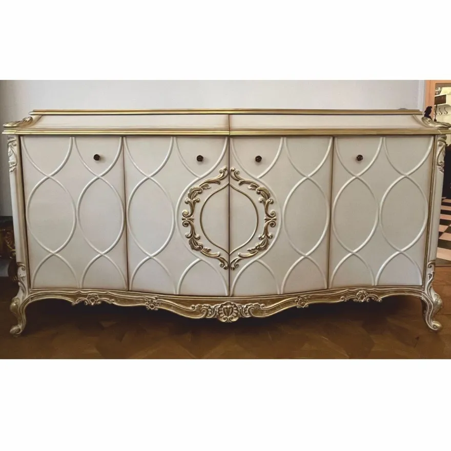 Casa Padrino Luxus Barock Sideboard Weiß / Antik Gold 254 cm - Barock Möbel