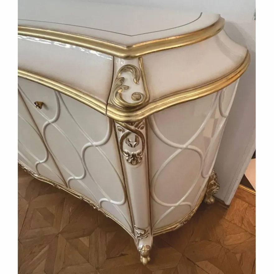 Casa Padrino Luxus Barock Sideboard Weiß / Antik Gold 254 cm - Barock Möbel