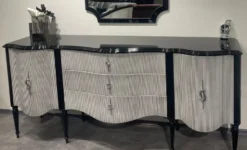 Casa Padrino Luxus Barock Sideboard Schwarz / Grau / Silber - Barockstil Massivholz Schrank mit 2 Türen und 3 Schubladen - Luxus Möbel im Barockstil - Barock Möbel - Edel & Prunkvoll