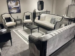 Casa Padrino Luxus Barock Sideboard Schwarz / Grau / Silber - Barockstil Massivholz Schrank mit 2 Türen und 3 Schubladen - Luxus Möbel im Barockstil - Barock Möbel - Edel & Prunkvoll