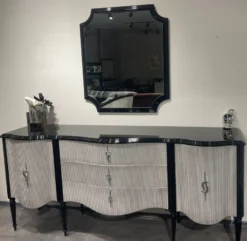 Casa Padrino Luxus Barock Sideboard Schwarz / Grau / Silber - Barockstil Massivholz Schrank mit 2 Türen und 3 Schubladen - Luxus Möbel im Barockstil - Barock Möbel - Edel & Prunkvoll