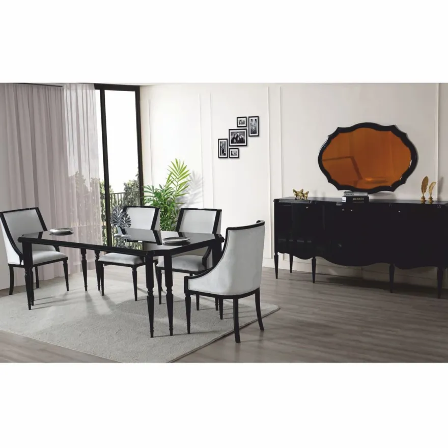 Casa Padrino Luxus Barock Sideboard mit Spiegel Schwarz 215 cm - Barock Möbel