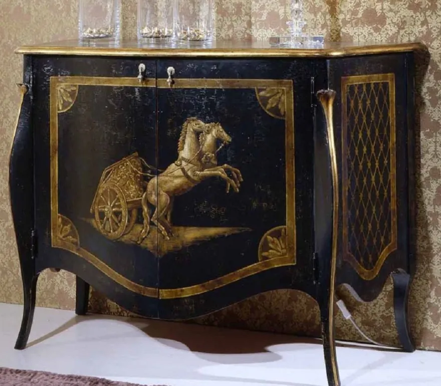 Casa Padrino Luxus Barock Sideboard Schwarz / Antik Gold - Handgefertigter Massivholz Schrank mit 2 Türen - Luxus Möbel Möbel im Barockstil - Barock Möbel - Luxus Qualität - Made in Italy