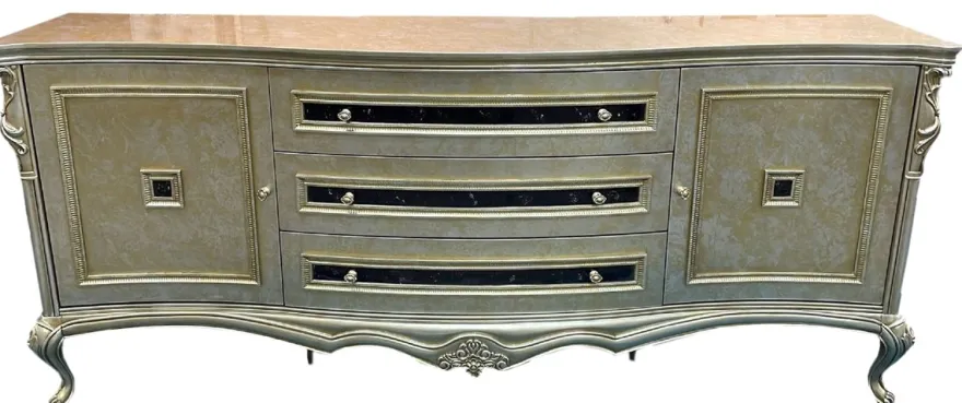 Casa Padrino Luxus Barock Sideboard Gold / Silber / Schwarz - Prunkvoller Massivholz Schrank mit 2 Türen und 3 Schubladen - Luxus Möbel im Barockstil - Barock Möbel - Barock Einrichtung