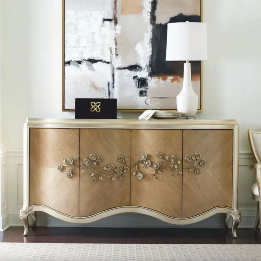 Casa Padrino Luxus Barock Sideboard Braun / Champagner-Gold 183 cm - Barock Möbel
