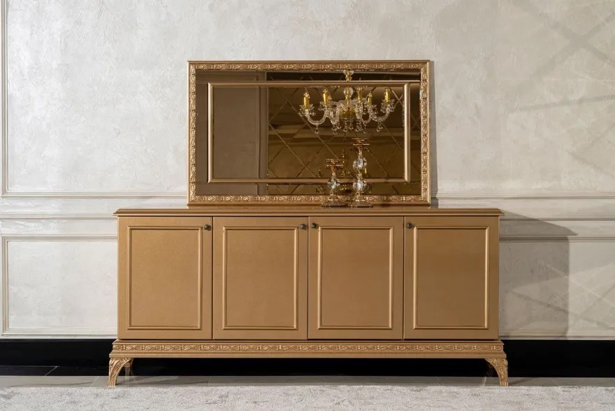 Casa Padrino Luxus Barock Sideboard mit Spiegel Gold - Luxus Möbel Möbel im Barockstil - Barock Möbel - Barock Einrichtung - Edel & Prunkvoll