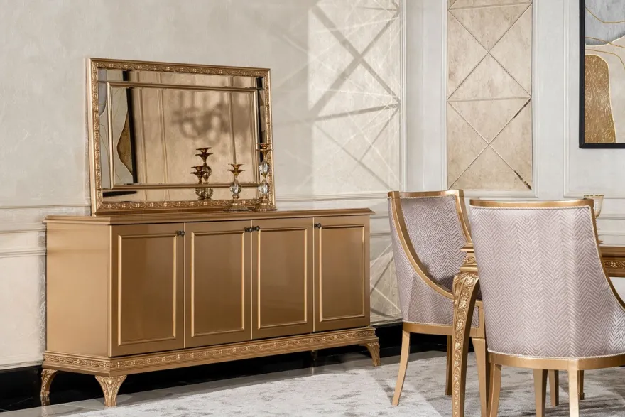 Casa Padrino Luxus Barock Sideboard mit Spiegel Gold - Luxus Möbel Möbel im Barockstil - Barock Möbel - Barock Einrichtung - Edel & Prunkvoll