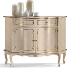 Casa Padrino Luxus Barock Sideboard Beige / Silber / Gold - Prunkvoller Massivholz Schrank mit 2 Türen und Schublade - Barock Wohnzimmer & Hotel Möbel - Luxus Qualität - Made in Italy