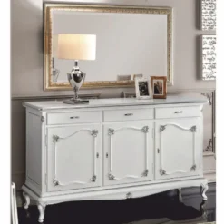 Casa Padrino Luxus Barock Sideboard Weiß / Silber 180 cm - Barock Möbel - Made in Italy
