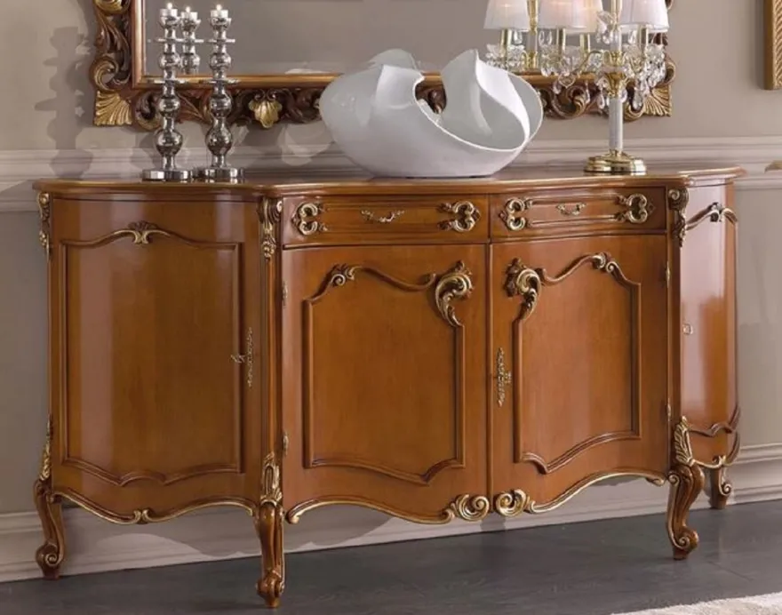 Casa Padrino Luxus Barock Sideboard Braun / Gold - Edler Massivholz Schrank mit 4 Türen und 2 Schubladen - Barock Möbel - Luxus Qualität - Made in Italy