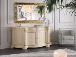Casa Padrino Luxus Barock Sideboard Cremefarben / Gold - Prunkvoller Massivholz Schrank mit 4 Türen und 2 Schubladen - Barock Möbel - Luxus Qualität - Made in Italy