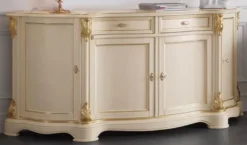 Casa Padrino Luxus Barock Sideboard Cremefarben / Gold - Prunkvoller Massivholz Schrank mit 4 Türen und 2 Schubladen - Barock Möbel - Luxus Qualität - Made in Italy