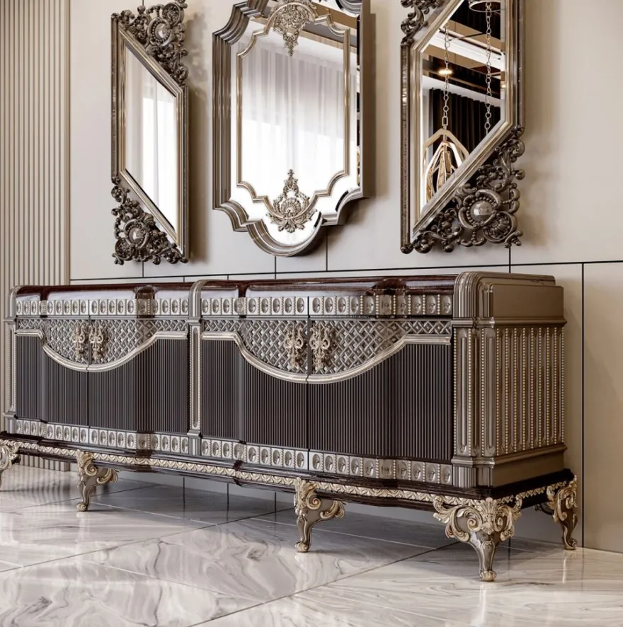 Casa Padrino Luxus Barock Sideboard Dunkelbraun / Grau / Gold 245 cm